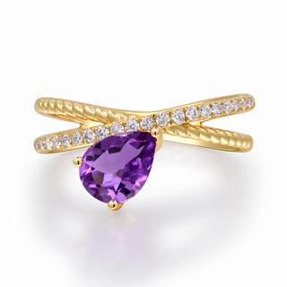 Skylar 10K Yellow Gold Pear-Cut Amethyst Ring