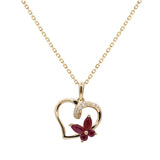 Butterfly Heart 14K Yellow Gold Mozambique Ruby Pendant