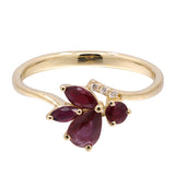 Leafy 14K Yellow Gold Pear-Cut Mozambique Ruby Ring