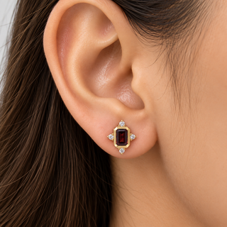 Gianna 14K Yellow Gold Emerald-Cut Garnet Earring