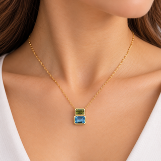 Valerie 14K Yellow Gold Emerald-Cut Swiss Blue Topaz Pendant