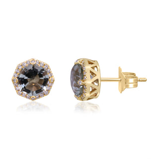 Abby 10K Yellow Gold Round-Cut Green Amethyst Earrings