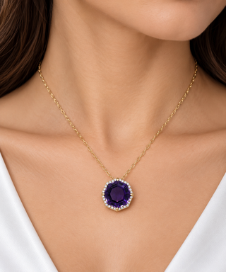 Valerie 10K Yellow Gold Round-Cut Amethyst Pendant