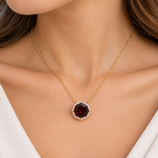 Valerie 10K Yellow Gold Round-Cut Garnet Pendant