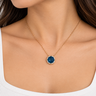 Valerie 10K Yellow Gold Round-Cut Brazilian London Blue Topaz Pendant