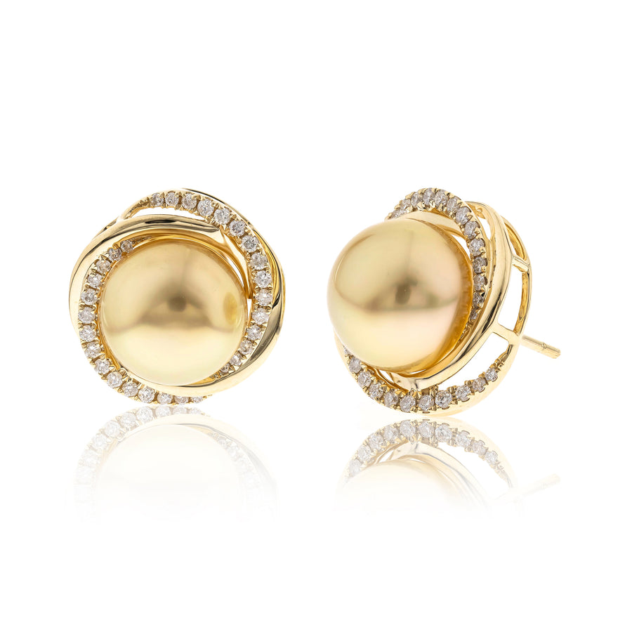 14K Yellow Gold Natural South Sea Pearl Earrings