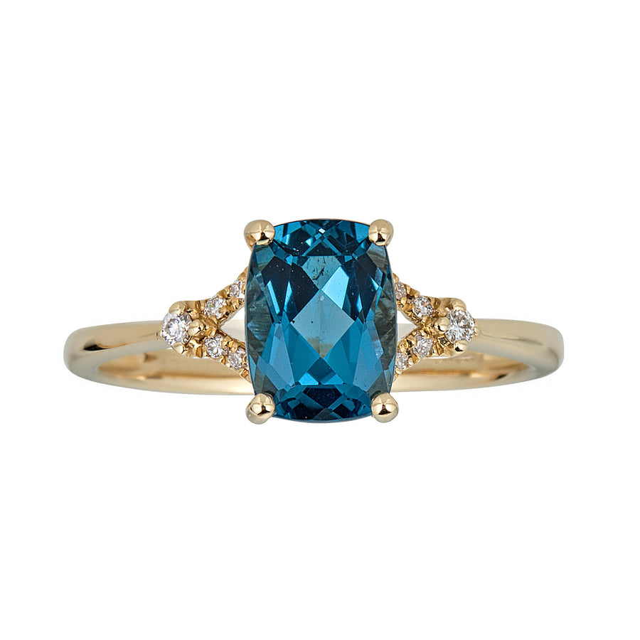 Isabella 10K Yellow Gold Cushion-Cut Brazilian London Blue Topaz Ring