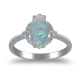 Ailany 10K White Gold Marquise-Cut Opal Ring