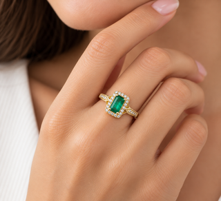 Evangeline 10K Yellow Gold Emerald-Cut Zambian Emerald Ring