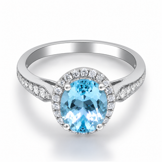 Savanna 14K White Gold Oval-Cut Blue Zircon Ring