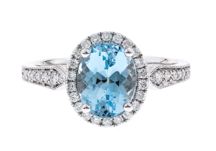 Savanna 14K White Gold Oval-Cut Blue Zircon Ring