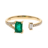 Verdant Crest Emerald-Cut Emerald & Diamond Cuff Ring