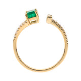 Verdant Crest Emerald-Cut Emerald & Diamond Cuff Ring