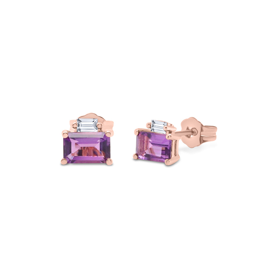 Ashlyn 10K Rose Gold Emerald-Cut Amethyst Earring