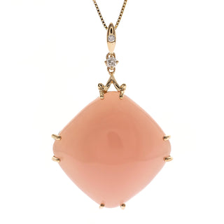 14K Yellow Gold Cushion-Cat Pink Opal Pendant