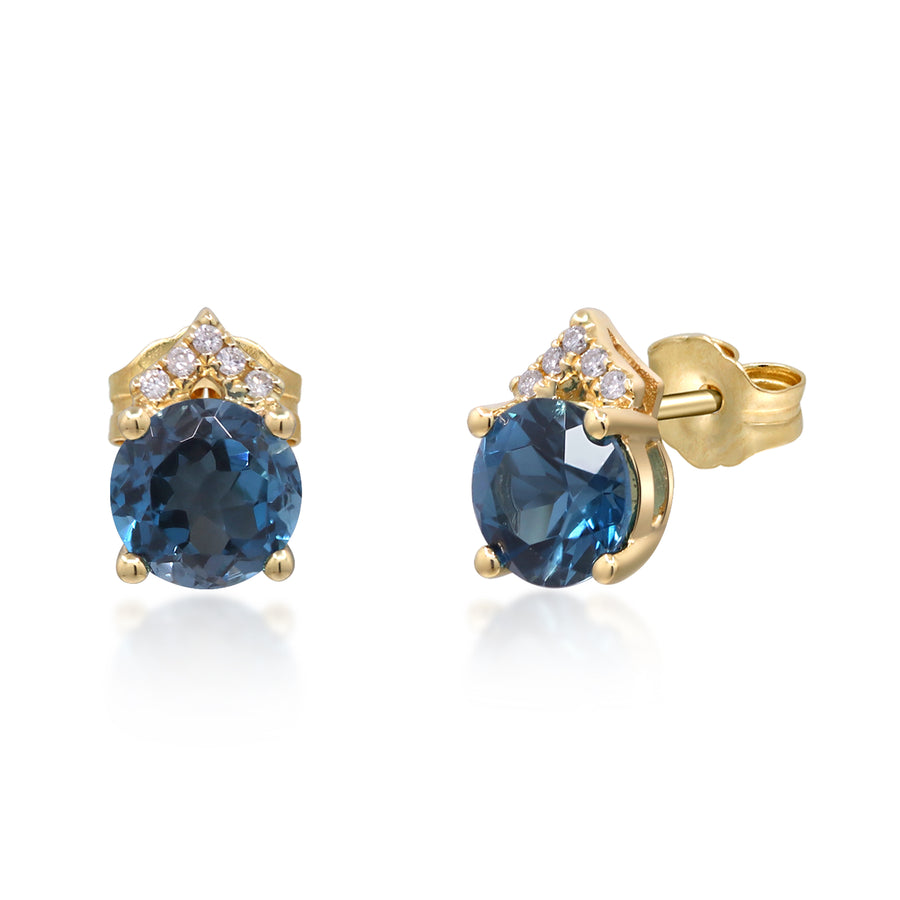 Amelia 10K Yellow Gold Round-Cut Brazilian London Blue Topaz Earrings