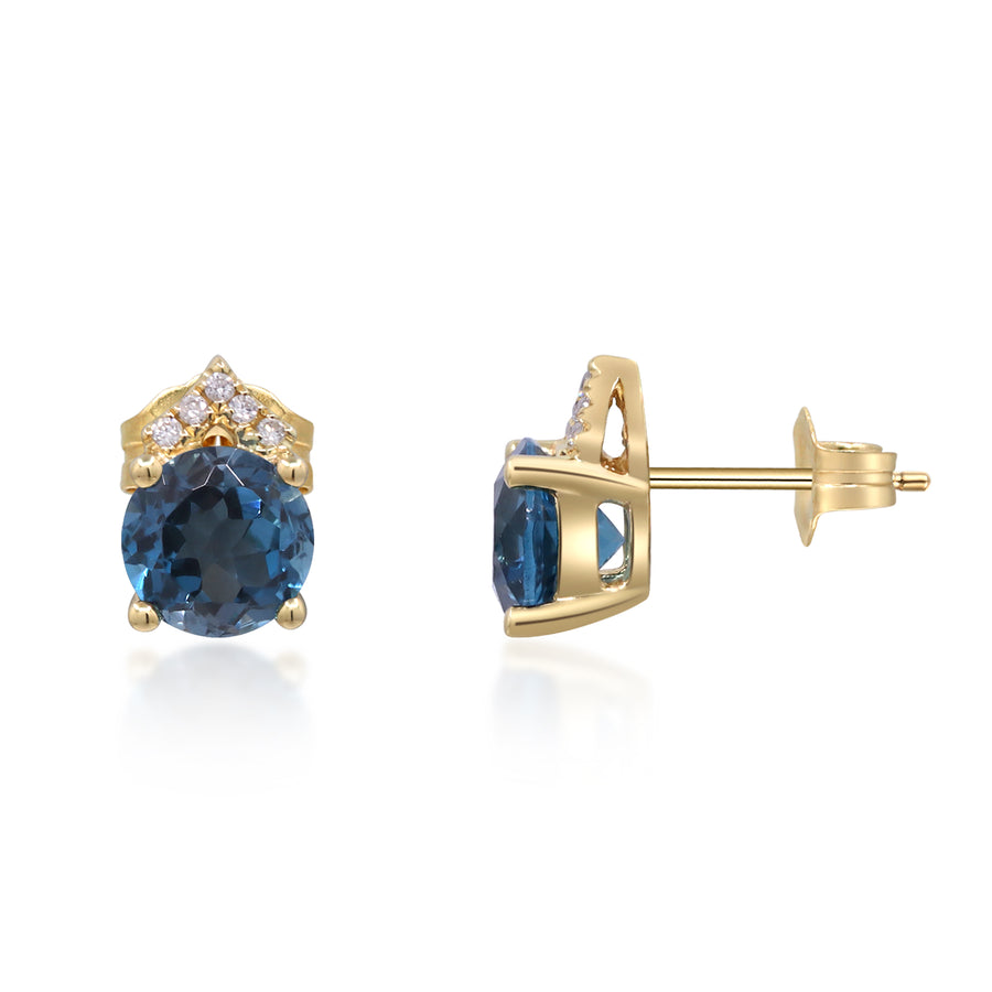 Amelia 10K Yellow Gold Round-Cut Brazilian London Blue Topaz Earrings