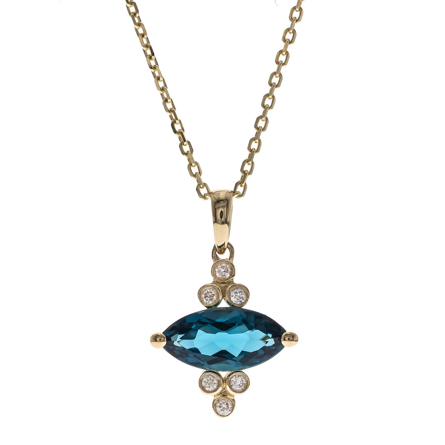 Hadley 14K Yellow Gold Marquise-Cut Brazilian London Blue Topaz Pendant