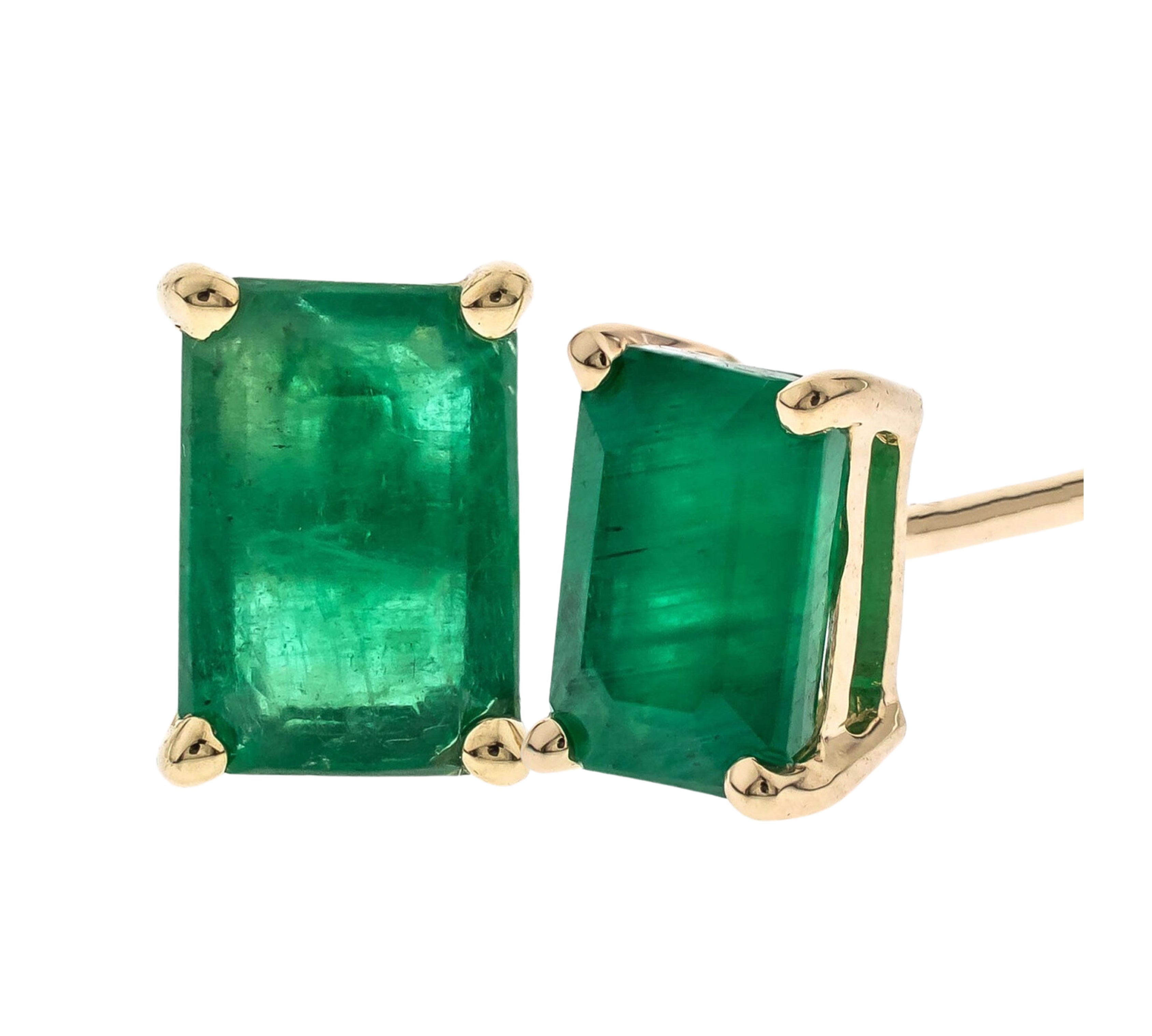 Evangeline 14K Yellow Gold Emerald-Cut Natural Zambian Emerald Earrings