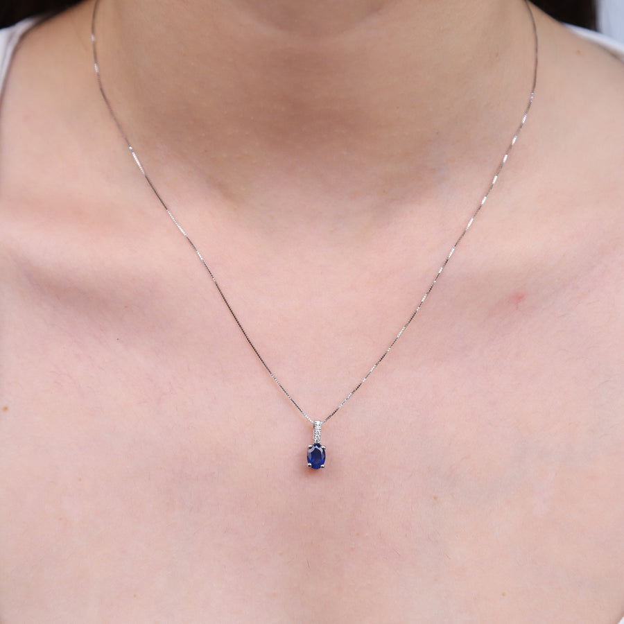 Sara 10K White Gold Oval-Cut Ceylon Blue Sapphire Pendant
