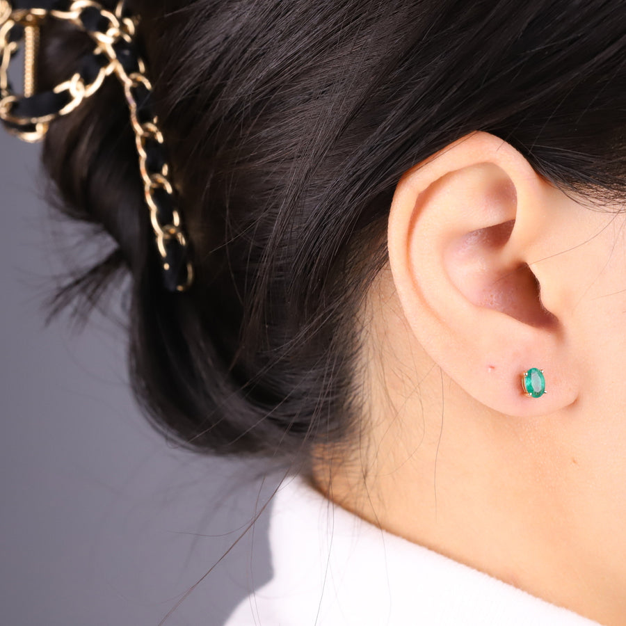 Antonella 14K Yellow Gold Oval-Cut Natural Zambian Emerald Earrings