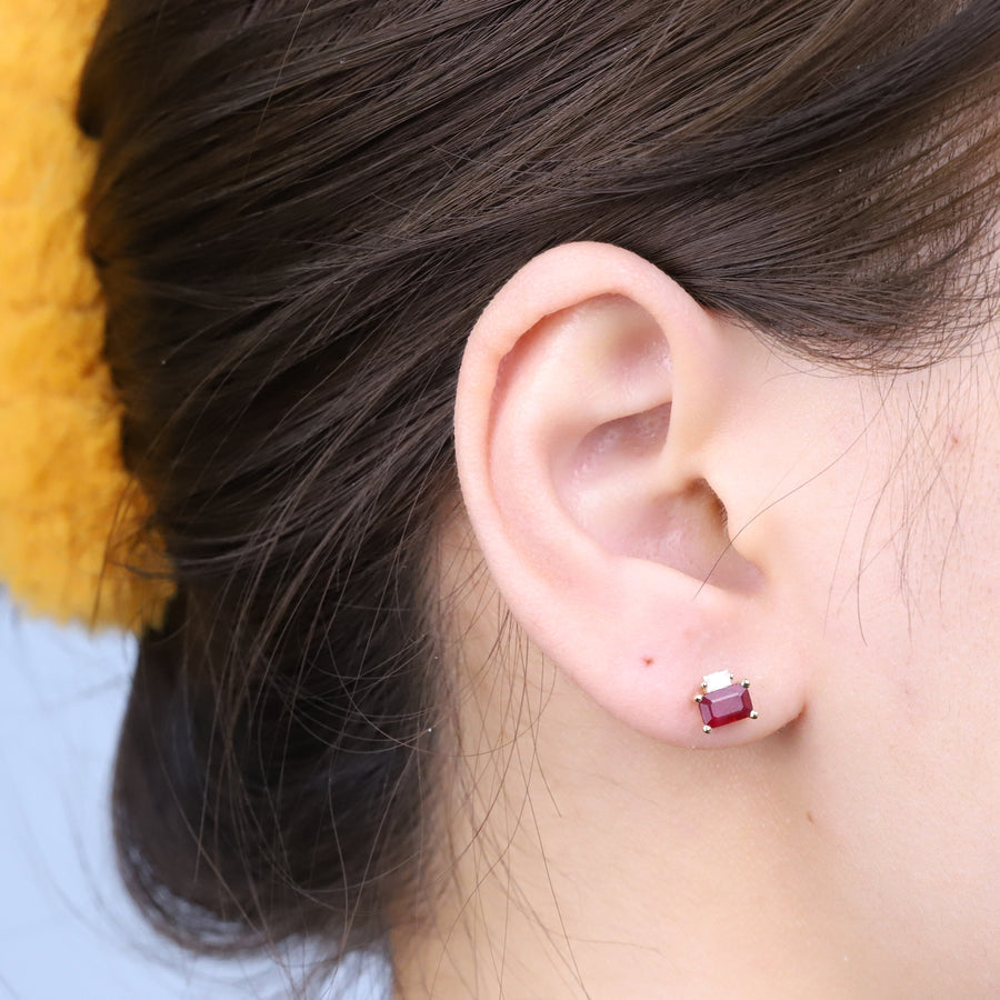 Ashlyn 14K Yellow Gold Emerald-Cut Ruby Earring