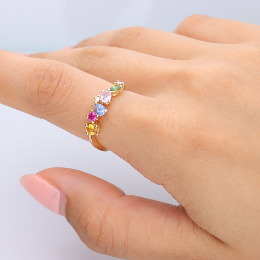 Kyra 18K Yellow Gold Round-Cut Multi Sapphire Ring