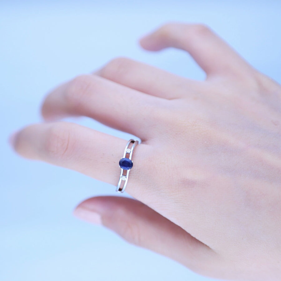 Allie 14K White Gold Oval-Cut Ceylon Blue Sapphire Ring