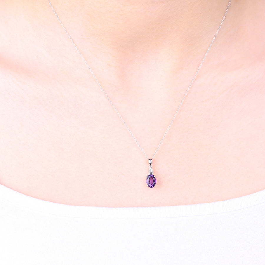 Samantha 10K White Gold Oval-Cut Brazilian Amethyst Pendant