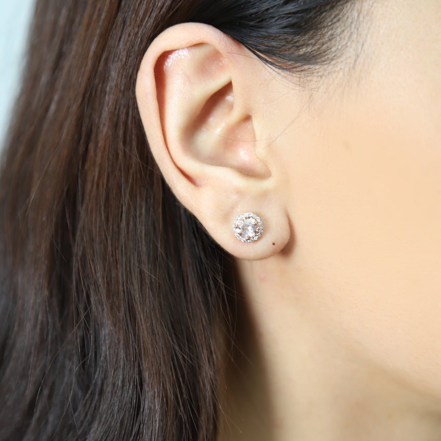 Eleanor 14K Rose Gold Round-Cut Madagascar Morganite Earrings