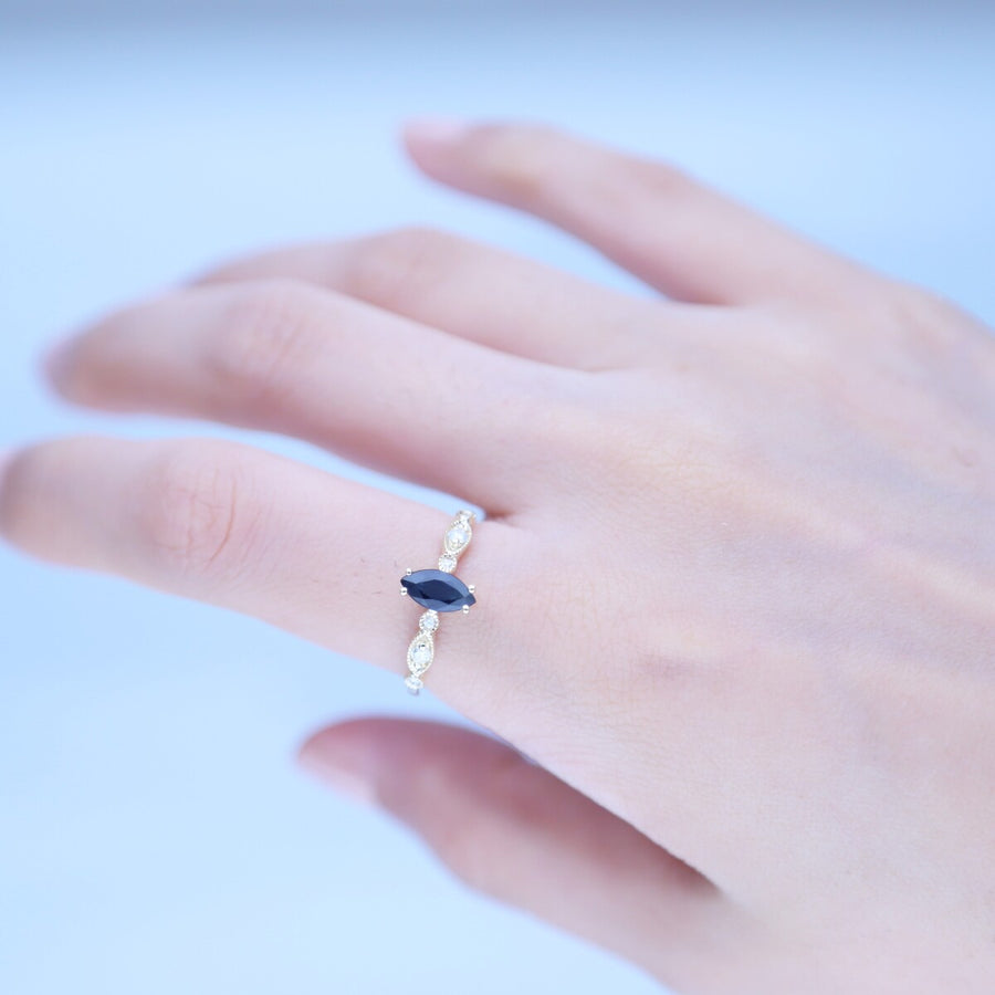 Ainhoa 10K Yellow Gold Marquise-Cut Blue Sapphire Ring