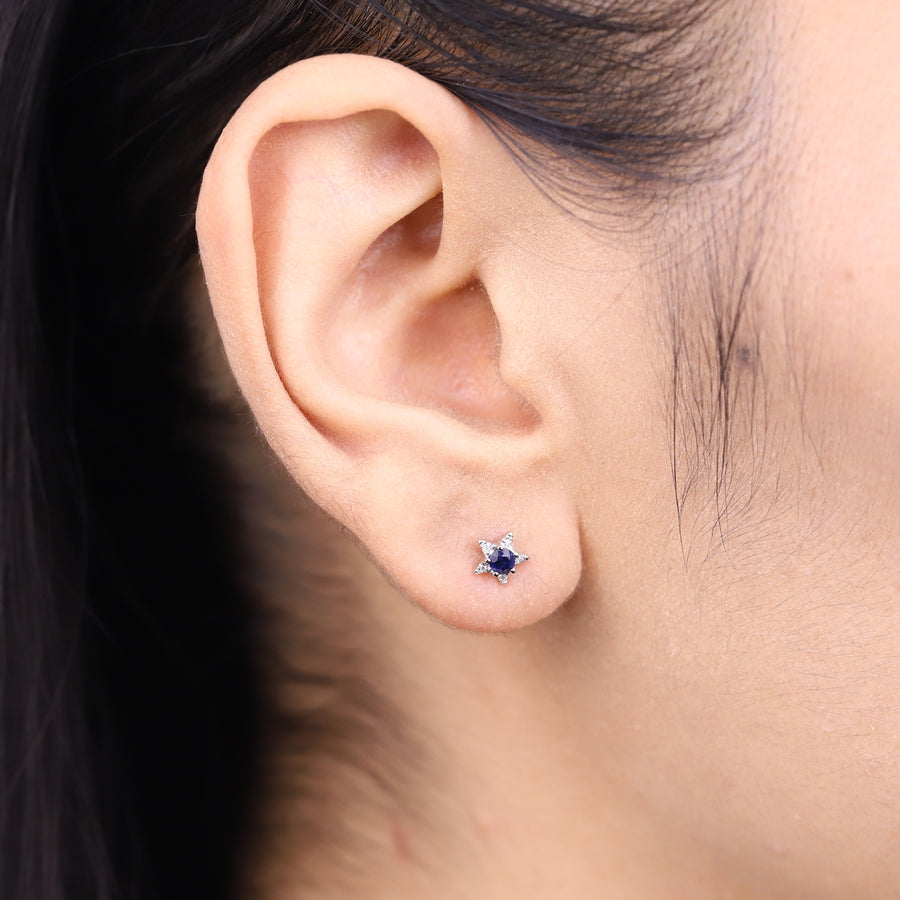 Maren 10K White Gold Round-Cut Blue Sapphire Earring