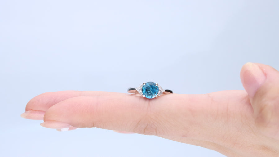 Elise 10K White Gold Round-Cut Brazilian London Blue Topaz Ring