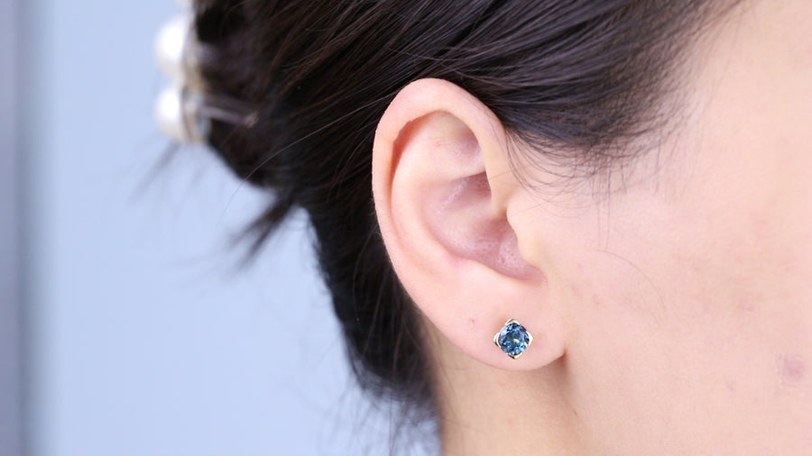 Aubrey 10K Yellow Gold Round-Cut London Blue Topaz Earring