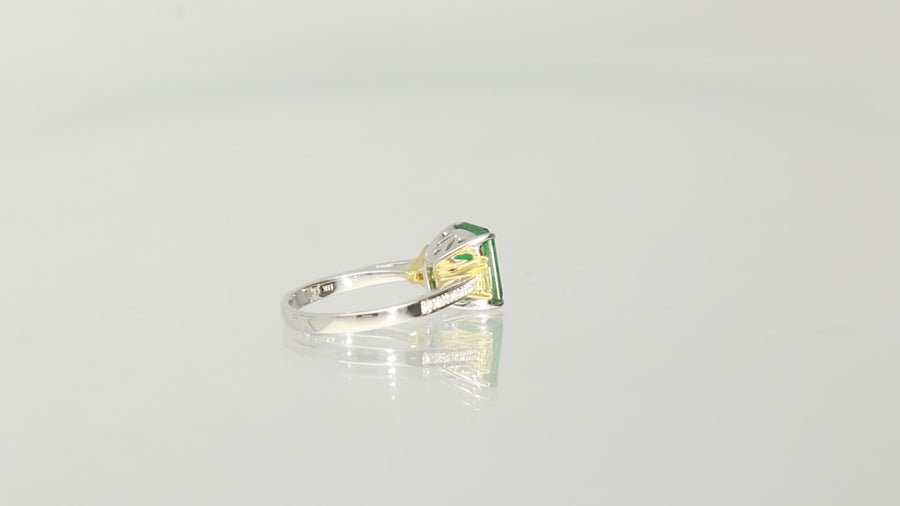 Enchanting Elegance 18K Two-Tone Gold Emerald-Cut Emerald Ring