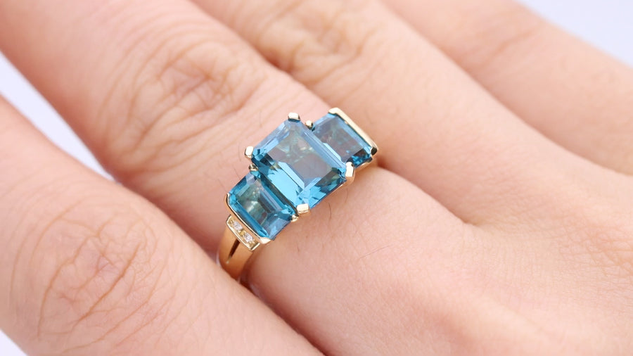 Kaylin 10K Yellow Gold Emerald-Cut Brazilian London Blue Topaz Ring