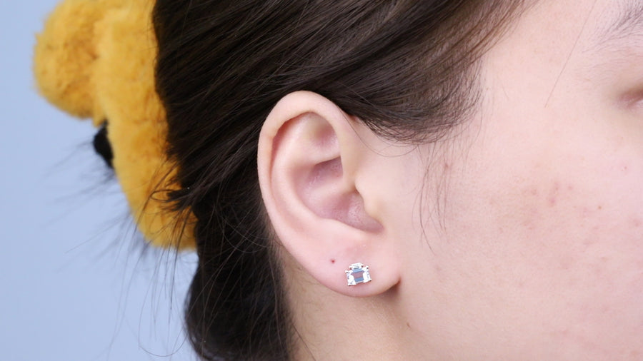 Ashlyn 10K Rose Gold Emerald-Cut Aquamarine Earring