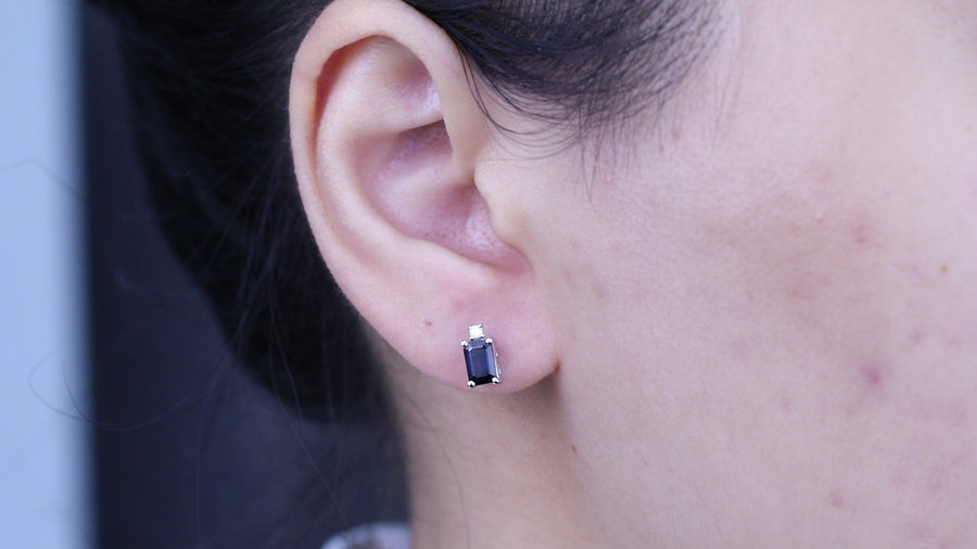 Sophia 10K White Gold Emerald-Cut Ceylon Blue Sapphire Earring