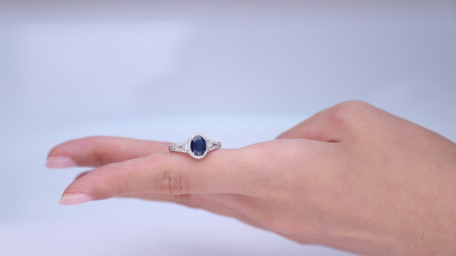 Camila 10K White Gold Oval-Cut Blue Sapphire Ring