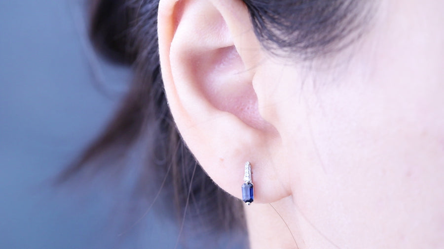 Amiri 10K White Gold Emerald-Cut Ceylon Blue Sapphire Earring
