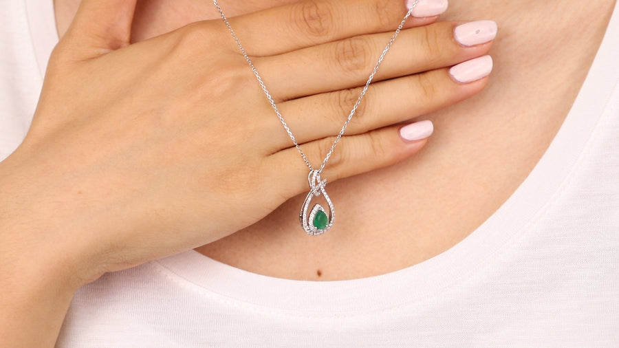 Hallie 14K White Gold Pear-Cut Emerald Pendant