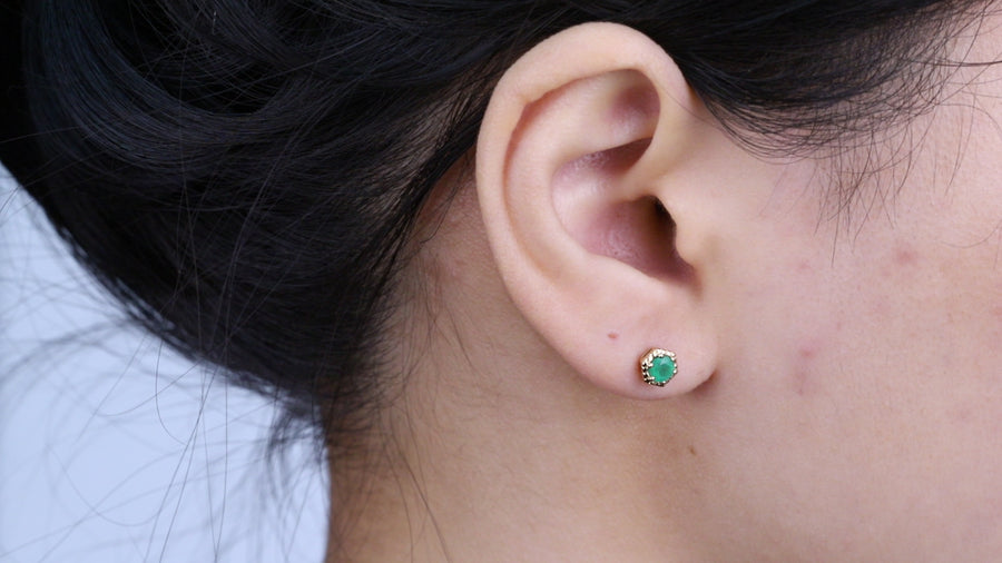 Sofia 14K Yellow Gold Round-Cut Emerald Earring