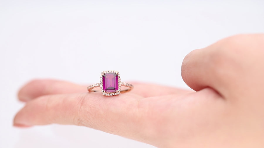 Lorelai 10K Rose Gold Emerald-Cut Rhodolite Ring