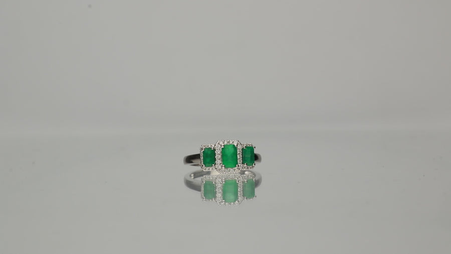 Evangeline 10K White Gold Emerald-Cut Zambian Emerald Ring