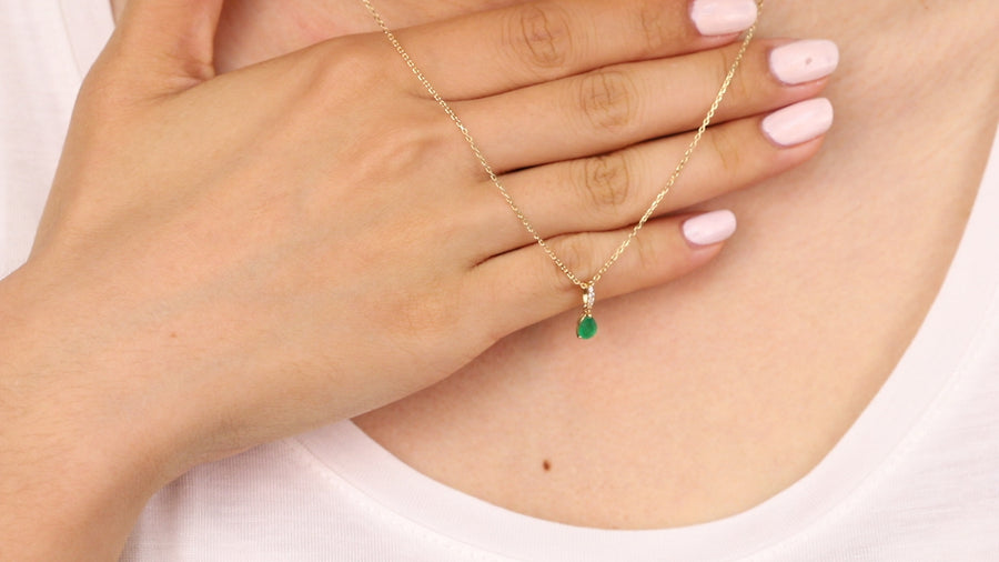 Angie 10K Yellow Gold Pear-Cut Natural Zambian Emerald Pendant