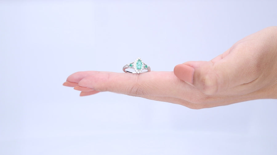 Enchanting Splendor: Annika 14K White Gold Marquise-Cut Emerald Ring