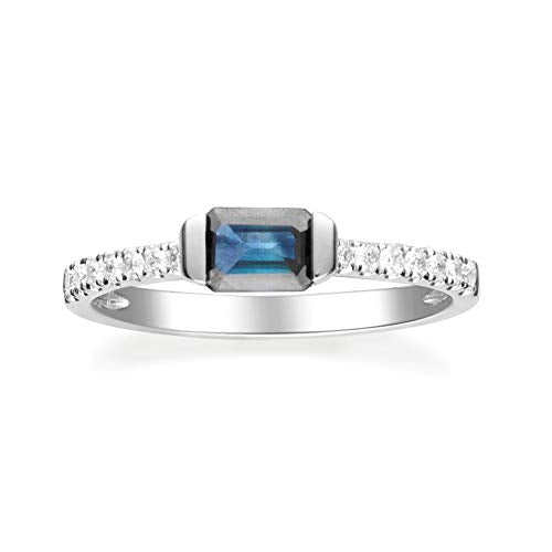 Meredith 10K White Gold Emerald-Cut Ceylon Blue Sapphire Ring