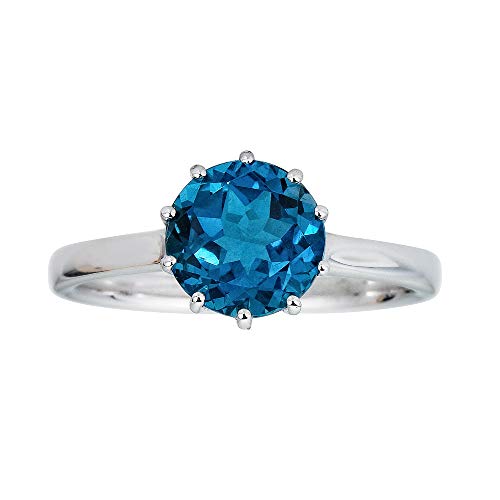 Aliyah 10K White Gold Round-Cut London Blue Topaz Ring
