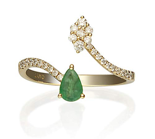 Melanie 14K Yellow Gold Pear-Cut Emerald Ring