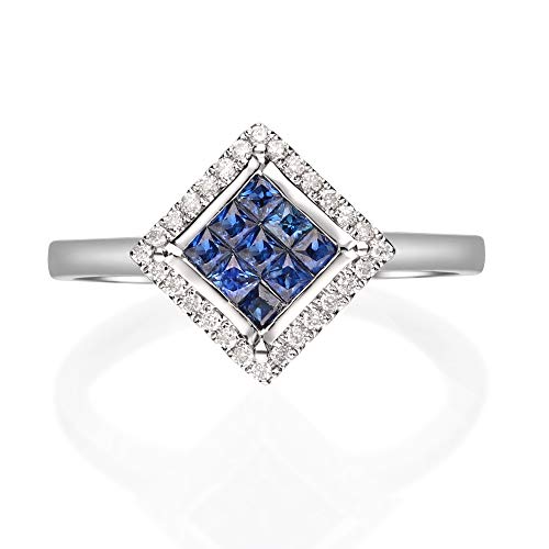 Melissa 10K White Gold Princess-Cut Ceylon Blue Sapphire Ring